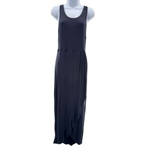 Sleeveless Black Midi‎ Dress Size Small Minimalist Scoop Neck Slit Front Stretch